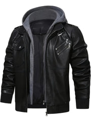 Men'S Black Hooded Jacket - Casual Style, Full-Zip Design with Pockets, Long Sleeves, Polyester Lining, Perfect for Outdoor Activities