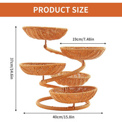 Multi-Layer Fruit Basket Stand, Creative Snack & Bread Storage Tray, Faux Rattan Handwoven Serving Basket for Fruits, Vegetables & Desserts, Lightweight Decorative Organizer for Kitchen & Living Room