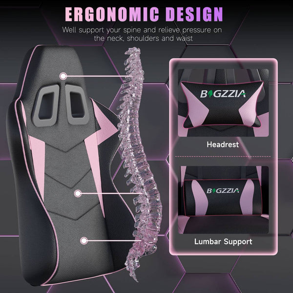 GartistGo Ergonomic Gaming Chair - Gamer Chairs with Lumbar Cushion + Headrest, Height-Adjustable Office & Computer Chair for Adults, Girls, Boys (Without footrest)