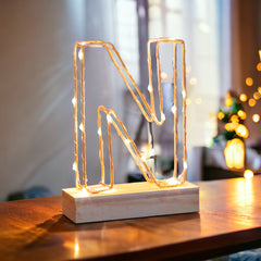 Light Up Letter | LED Alphabet Wire Frame Letter Lights | Rose Gold Copper Initials | Personalised Lighting | Battery Powered | For The Office Living Room Bedroom | Gift For Her