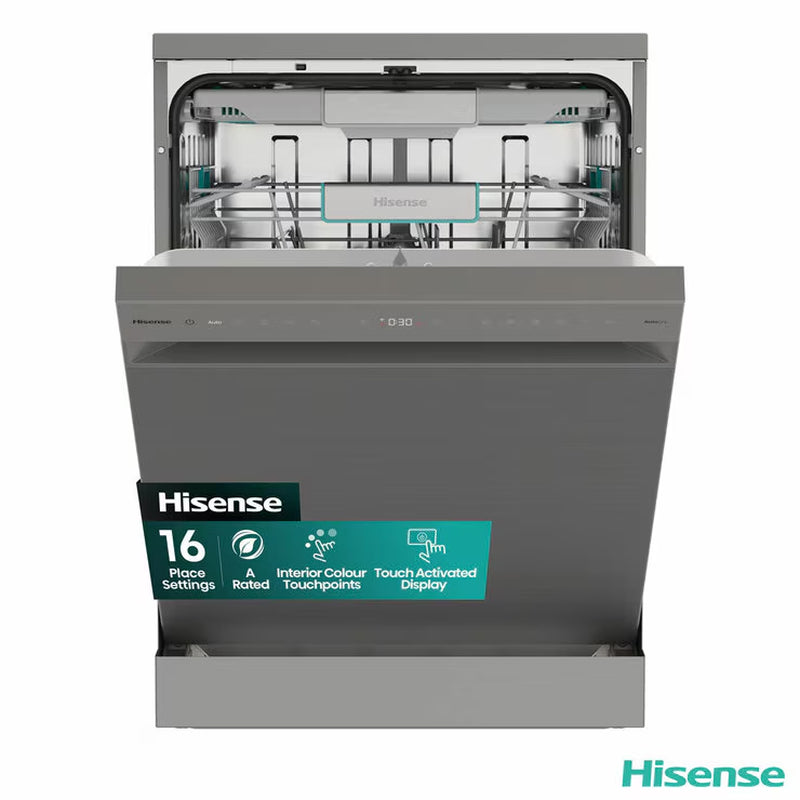 Hisense HS673A90XUK, 16 Place Settings Dishwasher, a Rated in Silver