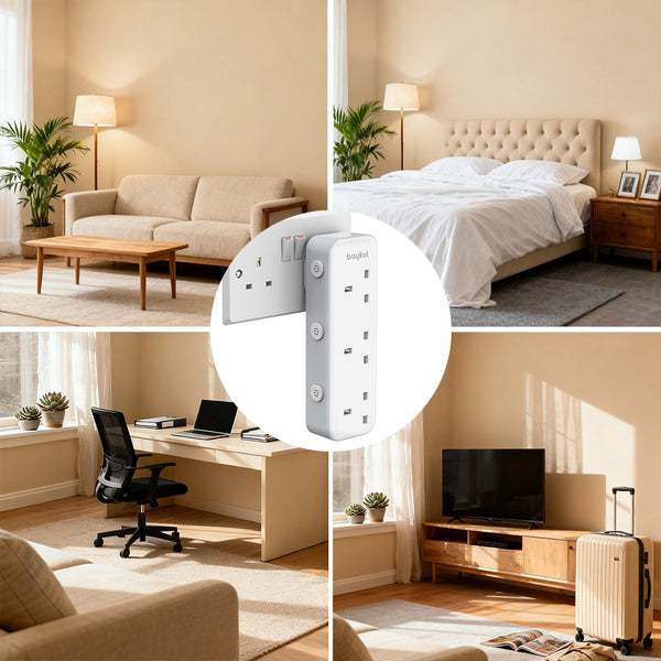 baykul 1pc Vertical Design Extension Socket, UK Plug Plug Adaptor3 AC UK Outlets With Independent Switch, Suitable For Home Office Dorm