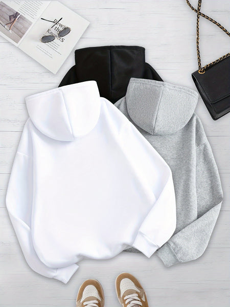 Women's Solid Color 3pcs Set Hooded Sweatshirt with Kangaroo Pocket and Drawstring Hood