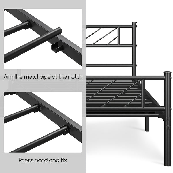 Chic Arrow-Patterned Metal Bed Frame with Under-Bed Storage - Easy Assembly, No Box Spring Needed - Black | Sizes: 91.44cm Single, 4ft6 Double, 152.4cm King, Slatted Bed Platform, Headboard, Oyajia