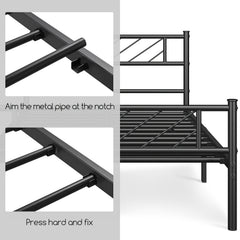 Chic Arrow-Patterned Metal Bed Frame with Under-Bed Storage - Easy Assembly, No Box Spring Needed - Black | Sizes: 91.44cm Single, 4ft6 Double, 152.4cm King, Slatted Bed Platform, Headboard, Oyajia