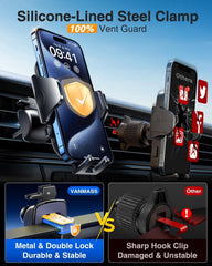 VANMASS 【New Upgrade BEST】 Car Phone Holder 【Ultimate Version True Military-Grade】 Mobile Cell Mount Windscreen Dashboard Vent Van Automobile Cradle for Iphone 16 15 14 13 Samsung All Smartphones