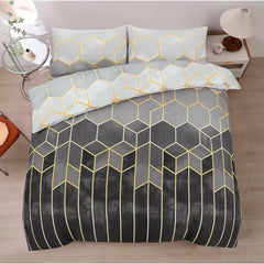 4pcs Geometric & Greek Duvet Cover Complete Set – 1 Duvet Cover + Fitted Sheet + 2 Pillowcases | Soft Polyester Fabric | All-Season Comfort | Modern Greek Design For Bedroom Decor