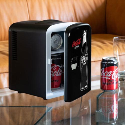 Coca Cola 4L Mini Fridge Coke Zero 6 Can Portable 12V Cooler / Warmer in Black