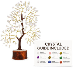Clear Quartz Crystal Tree of Life – Natural Healing Crystal Decor for Home Office Desk, Spiritual Feng Shui Ornament, Positive Energy Crystal Gift for Women & Men, Meditation Reiki Decor, Living Room Ornament, Gift Box Included with Mini Crystal Guide