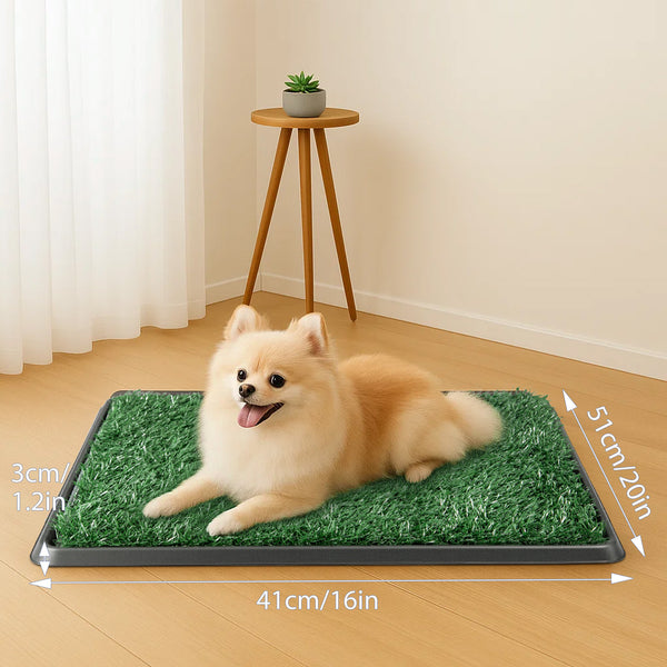 20 x 16 inch Dog Toilet Tray with Artificial Grass – Reusable Dog Litter Tray for Puppies and Small Dogs, Portable Potty with Drainage System for Flat or Home Use Indoor