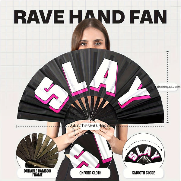SoJourner Large Folding Clack Fan - Loud Hand Fan for Raves, Halloween, Burlesque & Costume Parties - Plastic Cooling Fan for Women' Rainbow Outfits, Festival Accessories Suitable for Raves, Performances, Events