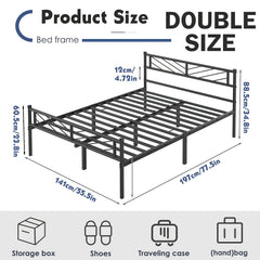 Chic Arrow-Patterned Metal Bed Frame with Under-Bed Storage - Easy Assembly, No Box Spring Needed - Black | Sizes: 91.44cm Single, 4ft6 Double, 152.4cm King, Slatted Bed Platform, Headboard, Oyajia