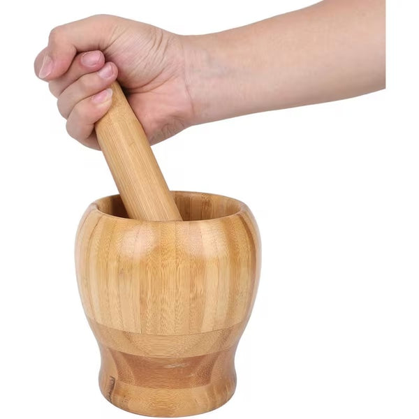 Wooden Mortar and Pestle Set – Natural Spice & Herb Grinder Bowl for Garlic, Pepper, Herbs & Kitchen Use