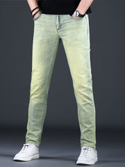Men'S Jeans, Elastic, Easy, Denim Trousers, Slimming, Slim Fit, Green Men'S Clothing, Multi-Process Men'S Pants, Suitable for All Seasons