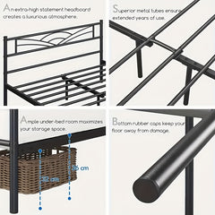 Sleek Black Metal Bed Frame Featuring a Stylish Headboard | Durable Steel Build | Silent Operation | Accommodates Various Mattress Sizes | Perfect for Bedrooms, Dormitories, Or Rental Spaces