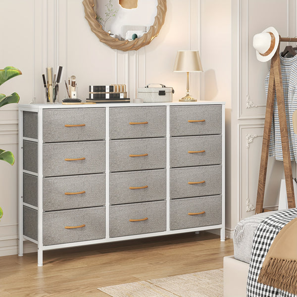 12 Canvas Chest Of Drawers Narrow Fabric Cabinet, Space-Saving Storage Organizer For Bedroom Living Room Office Sturdy Frame Chest Of Drawers