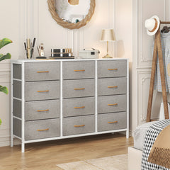 12 Canvas Chest Of Drawers Narrow Fabric Cabinet, Space-Saving Storage Organizer For Bedroom Living Room Office Sturdy Frame Chest Of Drawers