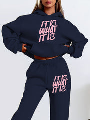 Women'S Letter Print Simple Hoodie & Sweatshirt Set - Autumn Long Sleeve Hooded for UK Ladies, Casual Everyday Outfit, Casual |Square Neckline|Drawstring Detail, Sweater Hoodie