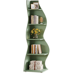 Wavy Office BookShelf, Modern 5-Tier Bookshelf Bookcase with Curvy Shape, Unique Plant Stand Display Rack for Living Room Small Space (Green)