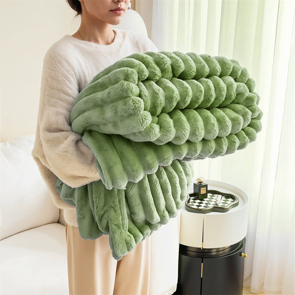 Luxurious Faux Rabbit Fur Throw Blanket - Ultra-Soft & Warm All-Season Luxury Blanket, Double-Sided Plush Fur for Couch, Bed, Travel, Office - Machine Washable, Elegant Home Decor Gift for Valentine'S Day, Housewarming, Birthday