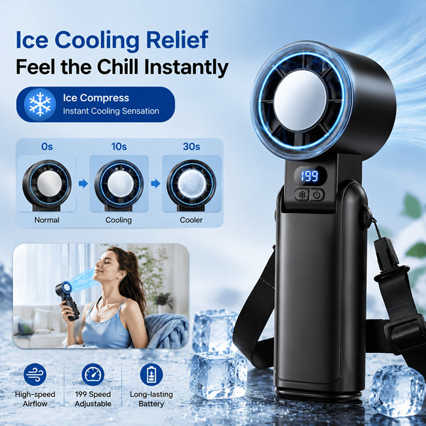 4-In-1 Portable Handheld Fan, Rechargeable Silent Cooling Fan, 199 Speeds with HD Display & Clip, USB-C Fast Charging for Summer, Office, Travel & Commuting, Black, White, Gray Purple