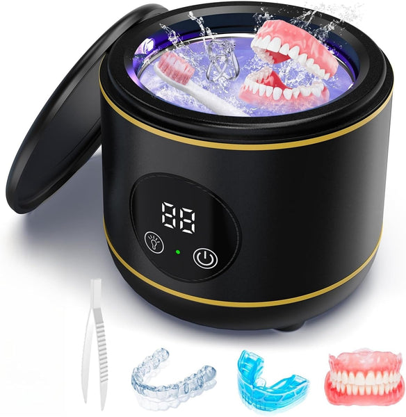 Padonco Ultrasonic Retainer Cleaner, 45Khz Ultrasonic Denture Cleaner Machine with Uv-Light, Portable Ultrasonic Cleaner for Aligner, Mouthguard