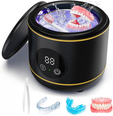 Padonco Ultrasonic Retainer Cleaner, 45Khz Ultrasonic Denture Cleaner Machine with Uv-Light, Portable Ultrasonic Cleaner for Aligner, Mouthguard