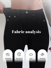 CY038 - Women's High-Waisted Stretch Street Style Solid Color Slim-Fit Fashion Metal Button Detail Casual Jeans
