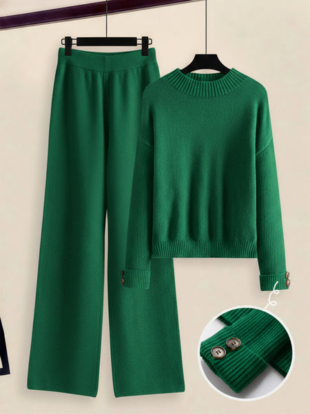 Women's 2pcs Set with Side Stripe| Crewneck Sweater & Relaxed Fit Straight Leg Pants| Soft Loungewear for Spring Autumn | European Casual Y Style