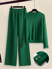 Women's 2pcs Set with Side Stripe| Crewneck Sweater & Relaxed Fit Straight Leg Pants| Soft Loungewear for Spring Autumn | European Casual Y Style