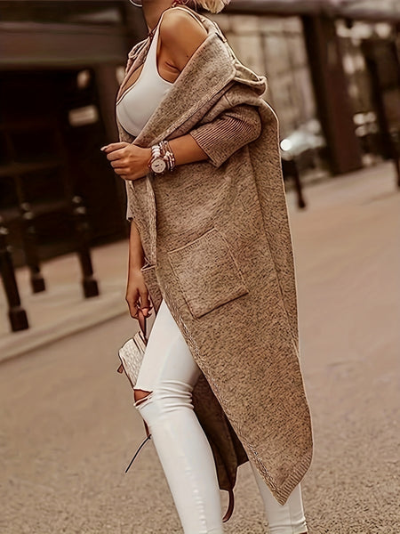 Letter Print Open Front Hooded Cardigan, Casual Long Sleeve Cardigan For Fall & Winter, Women's Clothing