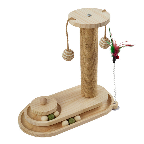 Interactive Solid Wood Cat Scratching Post, Cat Turntable, Cat Teasing Stick, Cat Scratching Board, Durable Cat Toy, Sisal Cat Climbing Frame, Elliptical Turntable