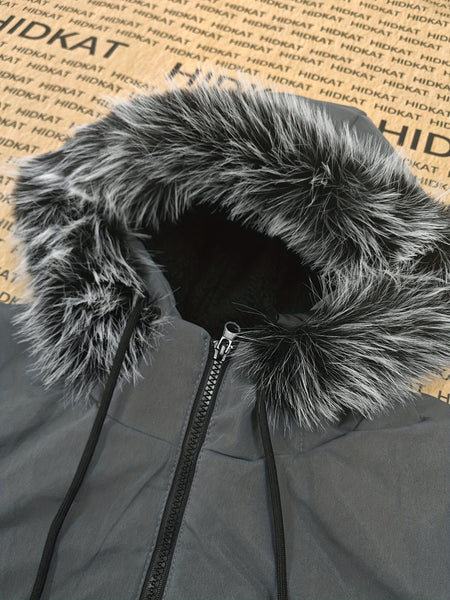 Men'S Mid-Length Oversized Hooded Jacket - Thick Fleece-Lined Full Zip Cardigan, with Drawstring Hood, Suitable for Cold Weather - Casual And Formal Outerwear, European And American Style, Perfect for Winter Layering