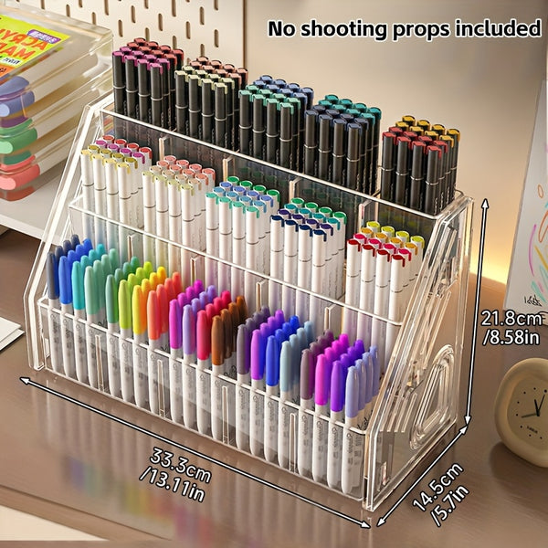 1pc LDQ Large Capacity Acrylic Pen Holder Organizer with Multi-Compartment Storage - Heavy-Duty Plastic Desk Organizer with Compartments for Pencils, Markers, Brushes, School Supplies, Office & Home - Space-Saving Modern Pen