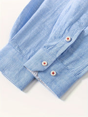Linen Men'S Casual Shirt Long Sleeve Linen Solid Color Breathable Fashion Men'S Top Blouse Retro Open Front with Pockets