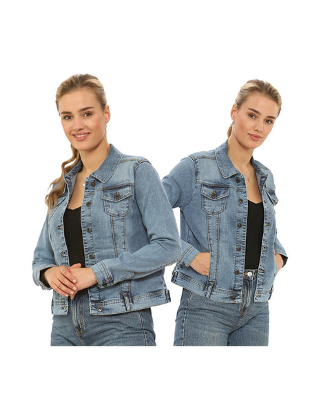 NOROZE Women’s Washed Detail Denim Jacket – Ladies Trucker Classic Western Design Denim Jeans Jacket – UK Sizes 8-20