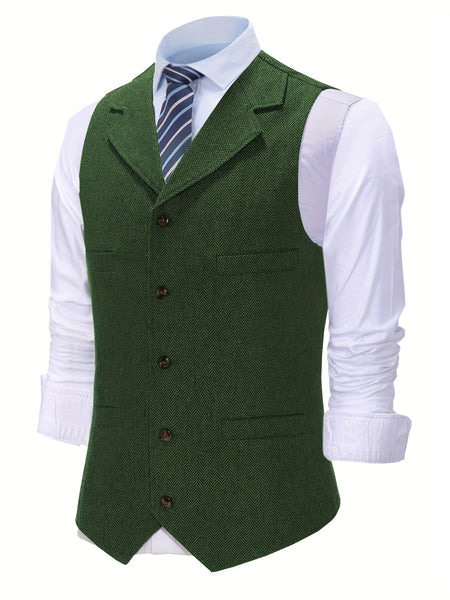 Men'S Vest Retro Fashion Groom Wedding Party Vest Men'S Herringbone Casual Business Waistcoat