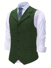 Men'S Vest Retro Fashion Groom Wedding Party Vest Men'S Herringbone Casual Business Waistcoat