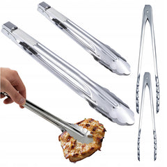 Universal Kitchen and Grill Tongs Set of 2 Pieces, Large and Small, Made of High-Quality Stainless Steel, Lengths 22 cm and 17.5 cm, Ergonomic Handles, Resistant to High Temperatures, Corrosion, and Damage, Ideal for Frying, Grilling, Serving, and Food Pr