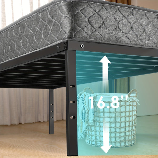 Black Single/Double/King Size Metal Platform Bed Frame With Stable Metal Support And Underbed Storage, 35.56cm Height Mattress Foundation, No Box Spring Needed, Easy Assembly