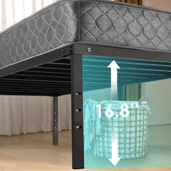 Black Single/Double/King Size Metal Platform Bed Frame With Stable Metal Support And Underbed Storage, 35.56cm Height Mattress Foundation, No Box Spring Needed, Easy Assembly