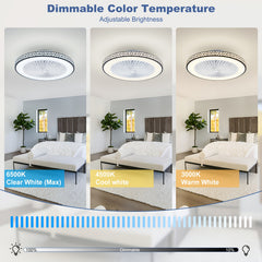 48cm Modern Ceiling Fan, Symmetrical Enclosed Fan Light Design, 6 Speeds Adjustable 3 Color Dimmable Reversible LED Ceiling Fan, 1/2/4h Timer, Remembers Your Lighting Settings, for Bedrooms, Living Rooms, And Kitchens, Available In Black Or White