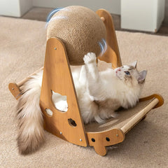 Cat Ball Scratcher with Solid Wood Stand Interactive Climbing Frame for Indoor Cats Durable Handwrapped Protecting Furniture Fun Exercise for Kittens and Pets
