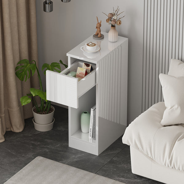 Slim Bedside Table, High Gloss Narrow Nightstand, Small Bedside Cabinet with Storage Space Saving for Bedroom Storage Unit, Living Room Small Sofa Side End Table