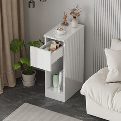 Slim Bedside Table, High Gloss Narrow Nightstand, Small Bedside Cabinet with Storage Space Saving for Bedroom Storage Unit, Living Room Small Sofa Side End Table