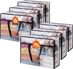 Lifewit 4 Pack Clear Plastic Storage Bags, 40L Foldable Clothes Storage Boxes Wardrobe Organizer Moving Bags with Reinforced Handle for Loft Wardrobe for Bedding Clothes Blanket Duvet