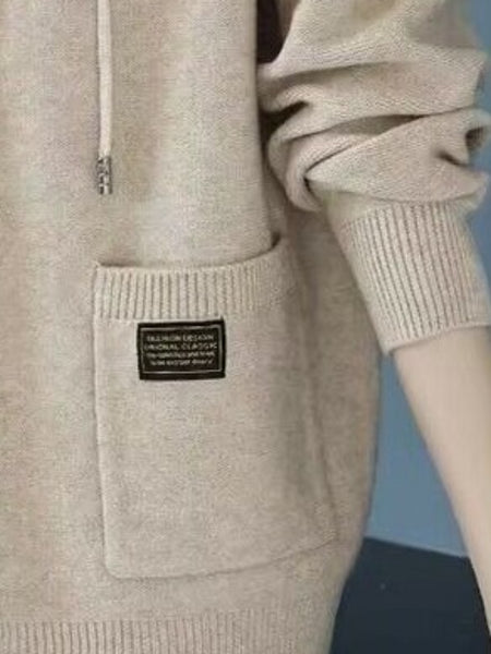 Women's New Fashionable Hooded Sweater, Outerwear with Hood, Cashmere Cardigan Autumn Wear, Drawstring Hood Design, Loose Fit, Cashmere Fabric Texture, Suitable for Women Who Pursue Comfort, Fashion and Warmth.
