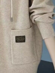 Women's New Fashionable Hooded Sweater, Outerwear with Hood, Cashmere Cardigan Autumn Wear, Drawstring Hood Design, Loose Fit, Cashmere Fabric Texture, Suitable for Women Who Pursue Comfort, Fashion and Warmth.