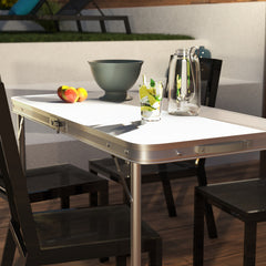 Folding Picnic Table Aluminum Camping Table Lightweight 3 Gear Adjustable Height Portable Folding Table with Carry Handle Adjustable Garden Outdoor Picnic Table Kitchen Work Top Table, White, 120x60x70/62/55cm