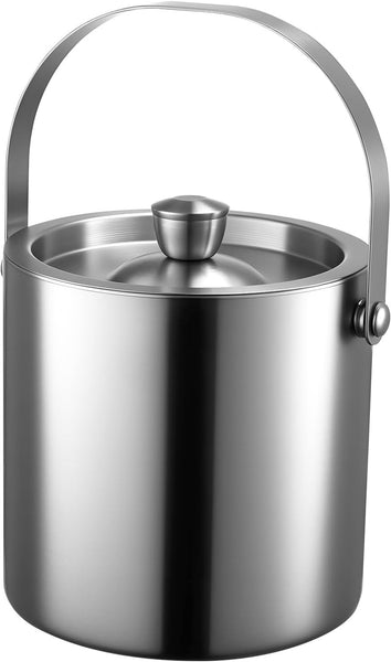 Double-Walled Stainless Steel Ice Bucket with Handle Keeps Cocktails, Beer, Wine Champagne Cold Longer Perfect for Home, Bars, Parties Outdoor Events